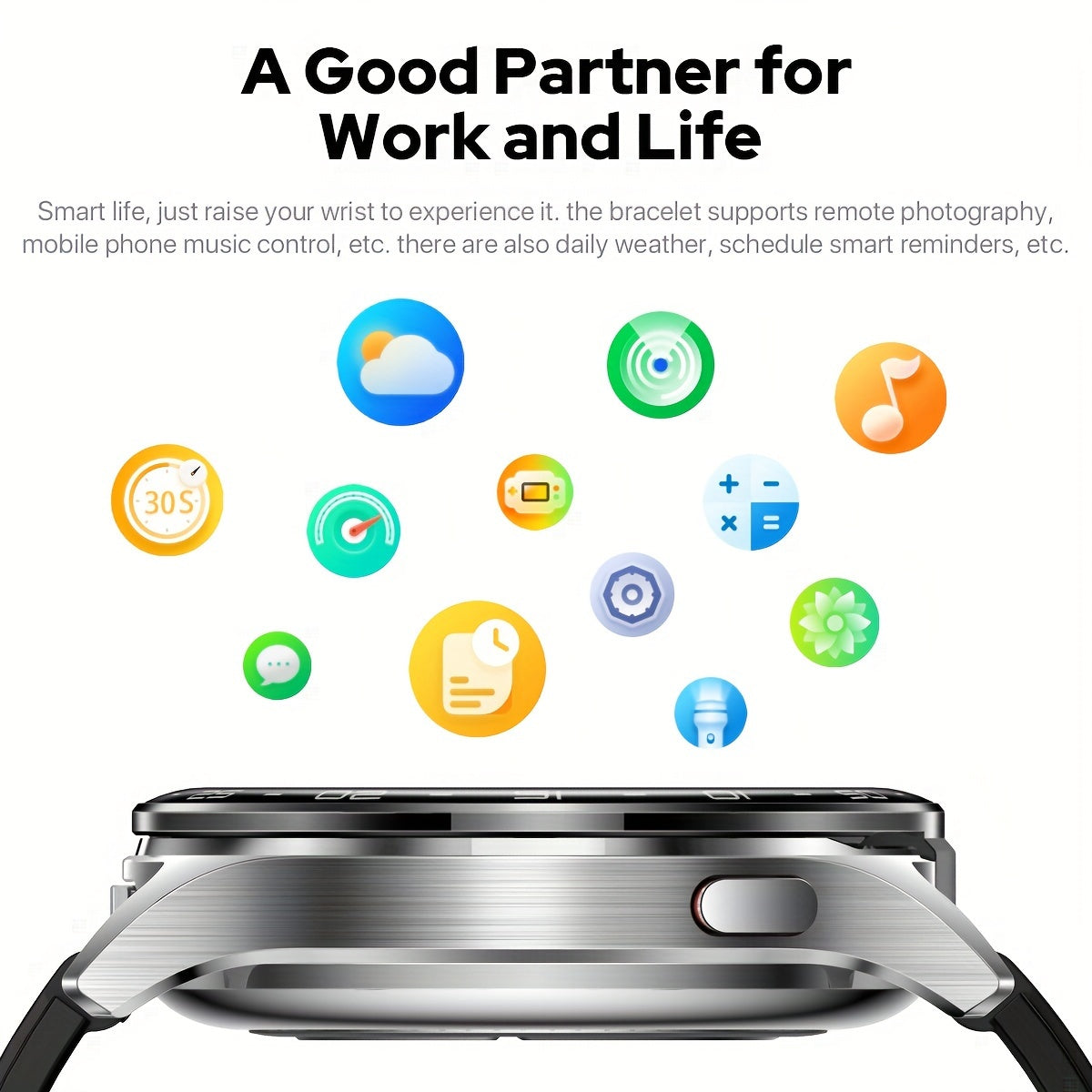 [Smart Watch, Fitness Tracker] 1.39" Full Touch Smart Watch - Wireless Calls, Remote Camera Control, Waterproof, Fitness Tracker with 100+ Sports Modes, Built-In Headphones, Calorie Counter & Pedometer, Black Silicone Band, W