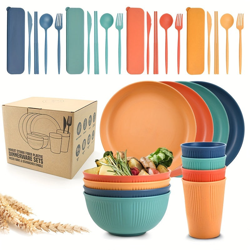 32PCS Durable Wheat Straw Cutlery Set - Reusable, Shatter-Resistant, Dishwasher & Microwave Safe - Perfect for Camping, RV, Picnic, Kitchen, Dormitory Essentials in Vibrant Blue