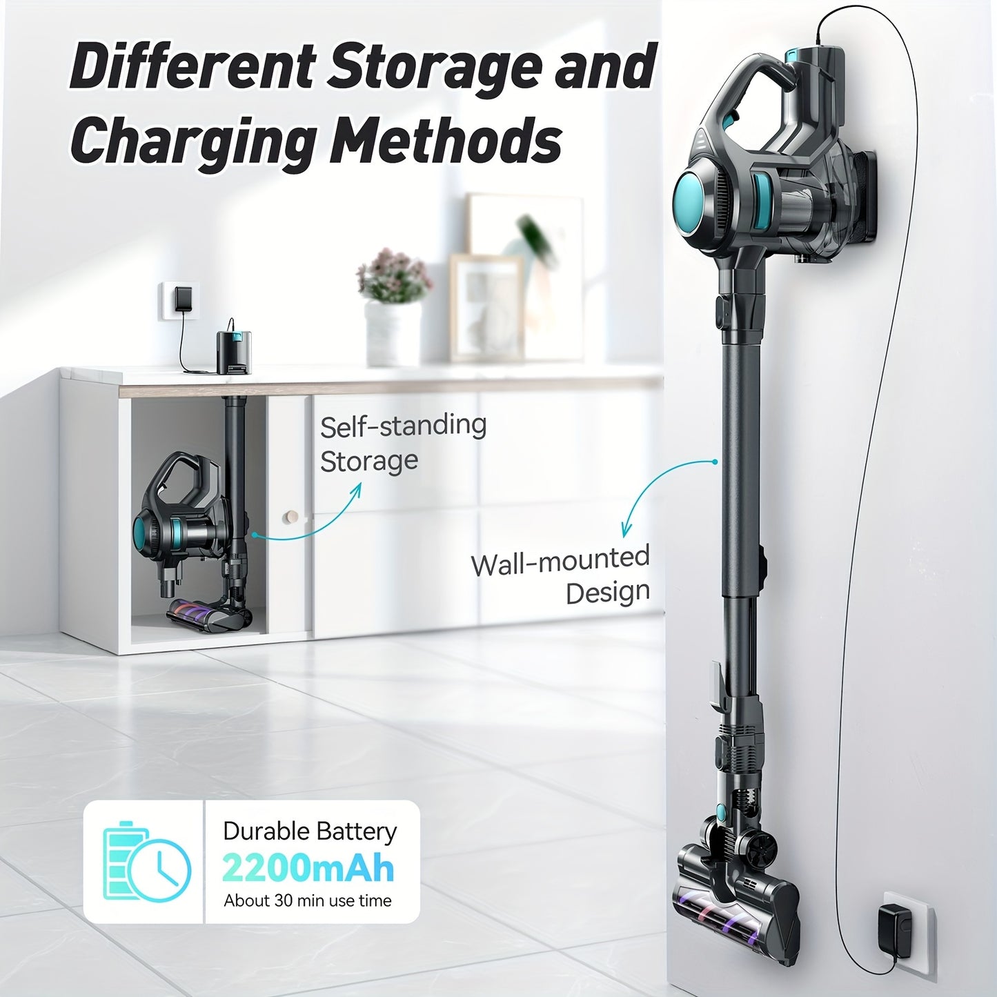 [Powerful|Lightweight] 23Kpa Powerful Suction Cordless Vacuum Cleaner | 4 In 1 Handheld Vacuum, Lightweight Stick Vacuum, Detachable Battery, LED Brush, 1.3L Dust Cup For Home Hard Floor Carpet Pet Hair