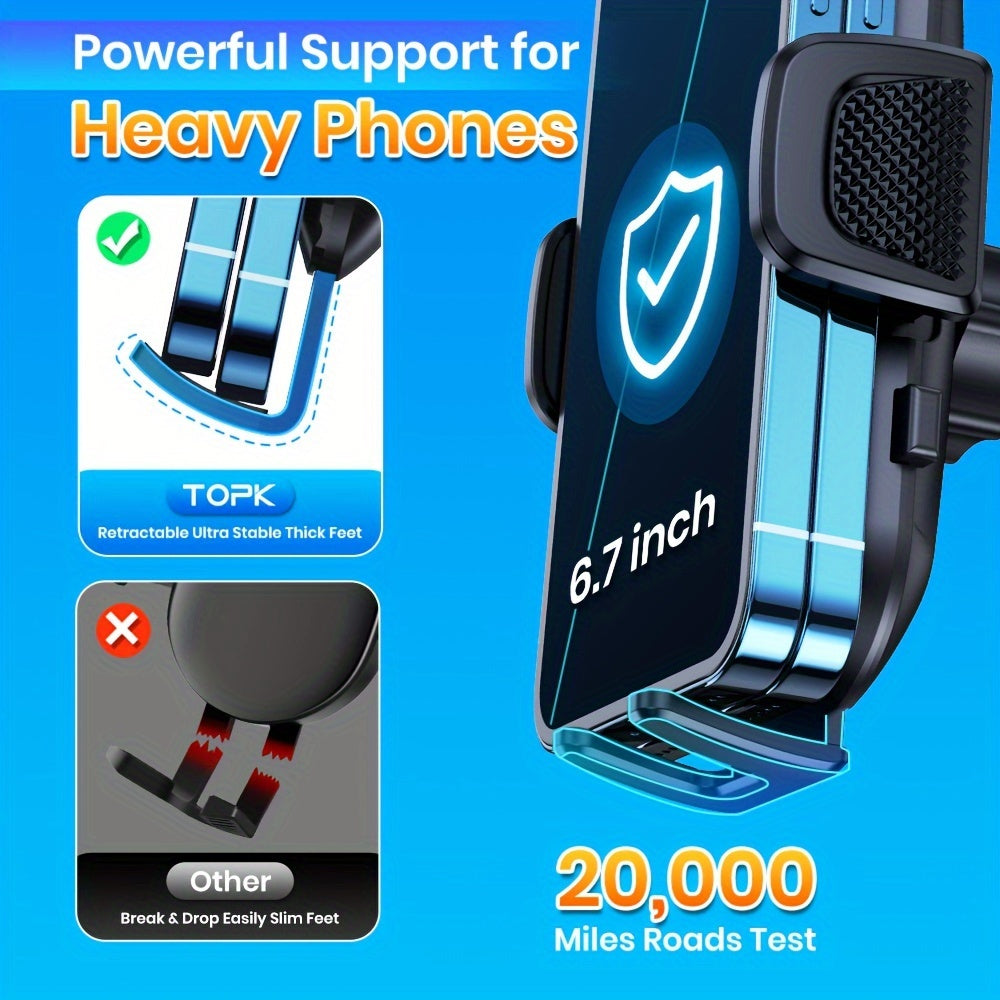 TOPK D42C Car Dashboard Phone Holder - Adjustable Vertical & Horizontal Mount, Strong Adhesion, Includes Bonus Pads, Compatible with All Phones, Waterproof ABS Material, Car Phone Mount|Sleek Car Accessory|Textured Surface Gr