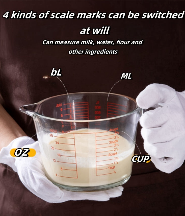 1/3pcs Glass Measuring Cup Set, Including 1 Cup, 2 Cup, 4 Cup Tempered Glass Liquid Measuring Cups, Handle And 4 Ratio (oz, Cup, Ml, Deciliter) Dishwasher, Refrigerator, Microwave And Preheated Oven, Kitchen Essential Tool Gl