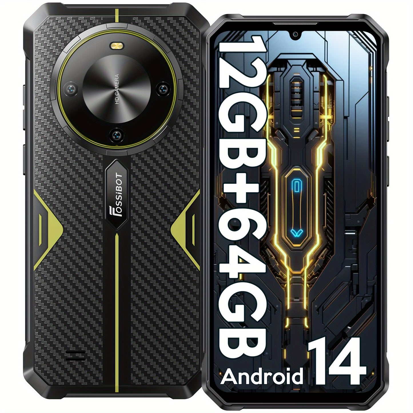 PHONES For SaleFOSSIBOT F105 Rugged Smartphone Unlocked, Android 14, 10300mAh Large Battery 12+64GB/128GB Storage 6.75" FHD Display 8MP+20MP Camera IP68/IP69K Cell Phone 4G Dual SIM OTG