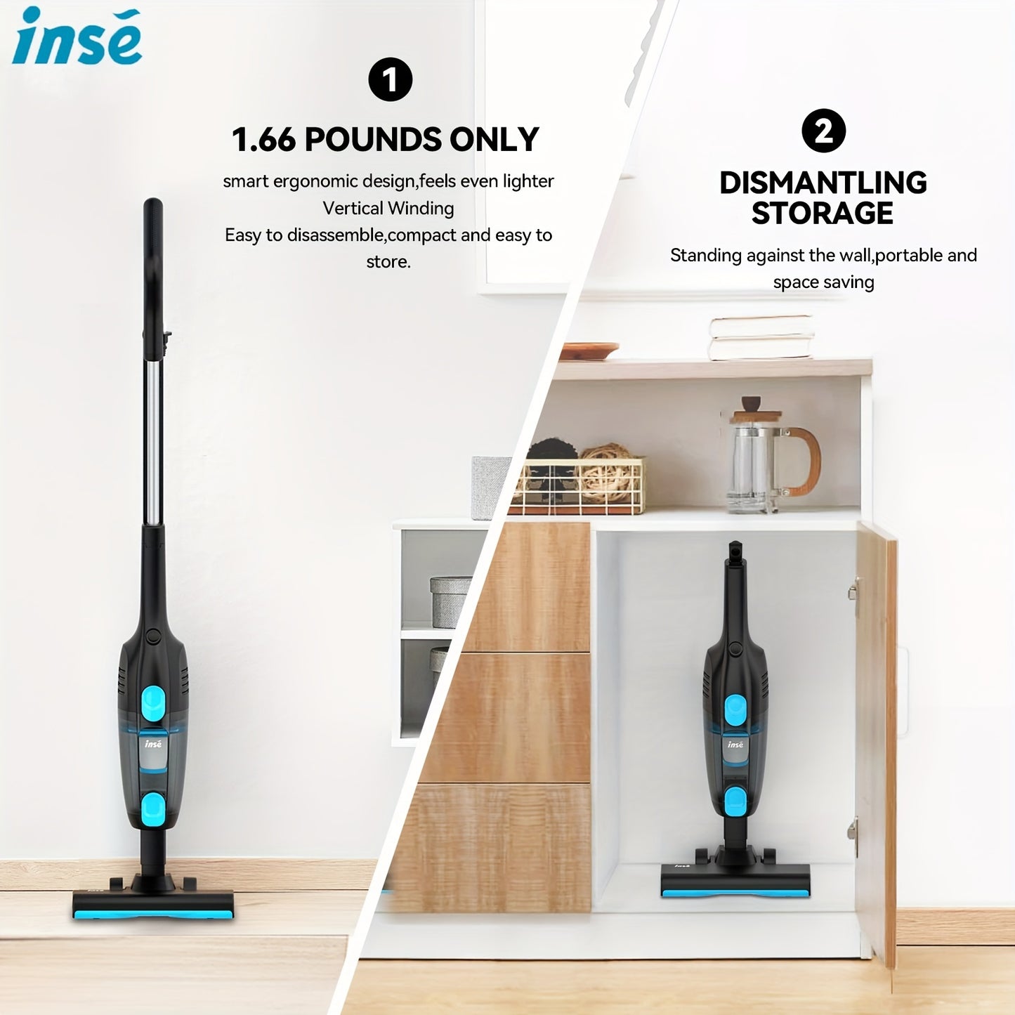 INSE R6 Corded Vacuum Cleaner, 15KPa Powerful Suction with 600W Motor Stick Vacuum, Ultra-Lightweight Bagless Upright Vacuum with Handheld for Home Hard Floor Carpet Pet Hair Car Cleaning