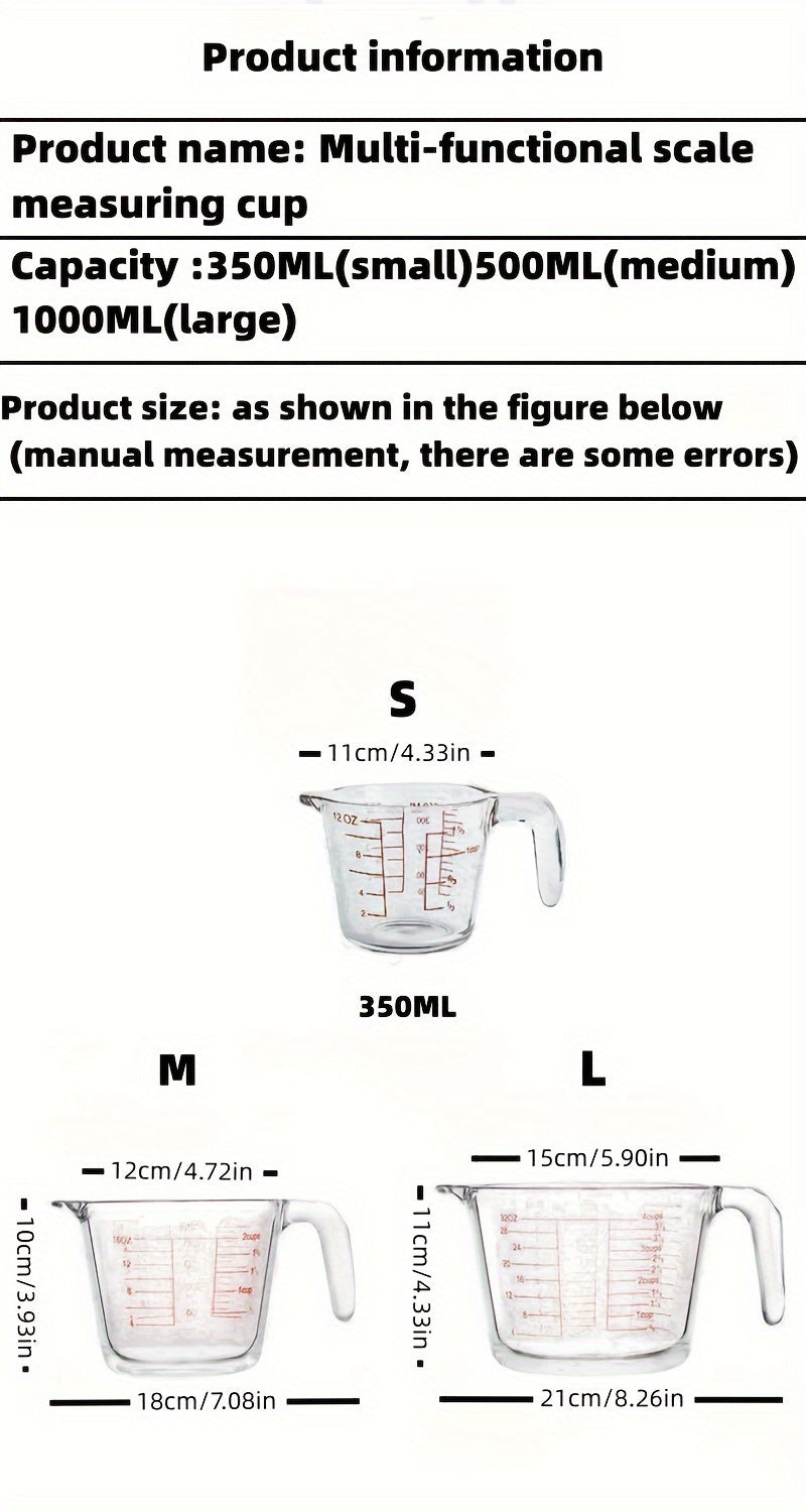 1/3pcs Glass Measuring Cup Set, Including 1 Cup, 2 Cup, 4 Cup Tempered Glass Liquid Measuring Cups, Handle And 4 Ratio (oz, Cup, Ml, Deciliter) Dishwasher, Refrigerator, Microwave And Preheated Oven, Kitchen Essential Tool Gl