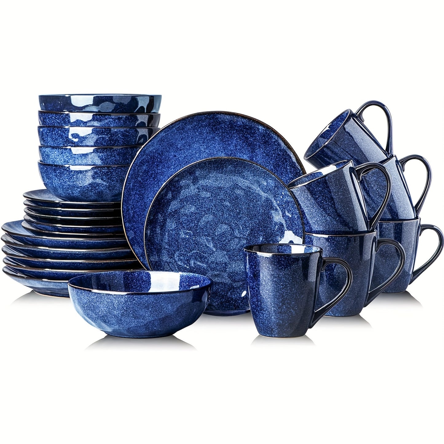 24-Piece Ceramic Dinnerware Set for 6, Ceramic Dinner Plates, Salad Plates, Bowls Set, Coffee Mug Set, Microwave, Oven, and Dishwasher Safe, Scratch Resistant, Suitable for Home, Party, Restaurant