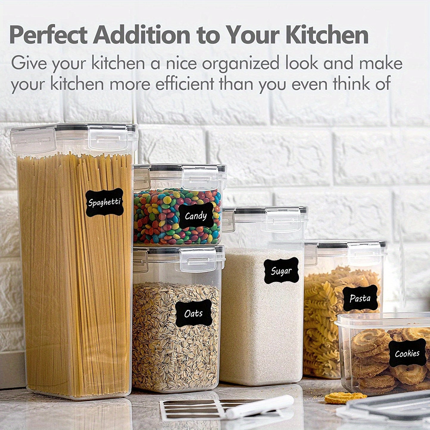 9Pcs Airtight Food Storage Containers With Lids, BPA Free, Plastic Kitchen And Pantry Canisters For Cereal, Dry Food, Flour And Sugar, Dishwasher Safe