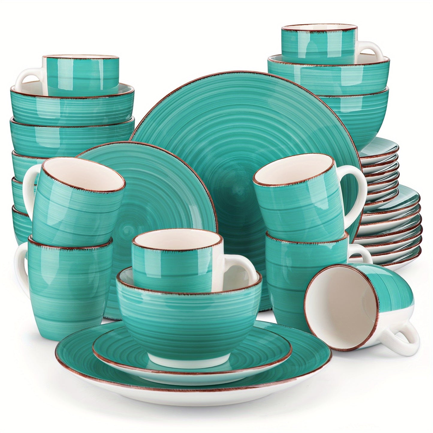 32-Piece Handpainted Stoneware Dinnerware Set - Artisanal Dining Delight for 8, Including Dishes & Plates - Scratch-Resistant, Microwave & Dishwasher Safe