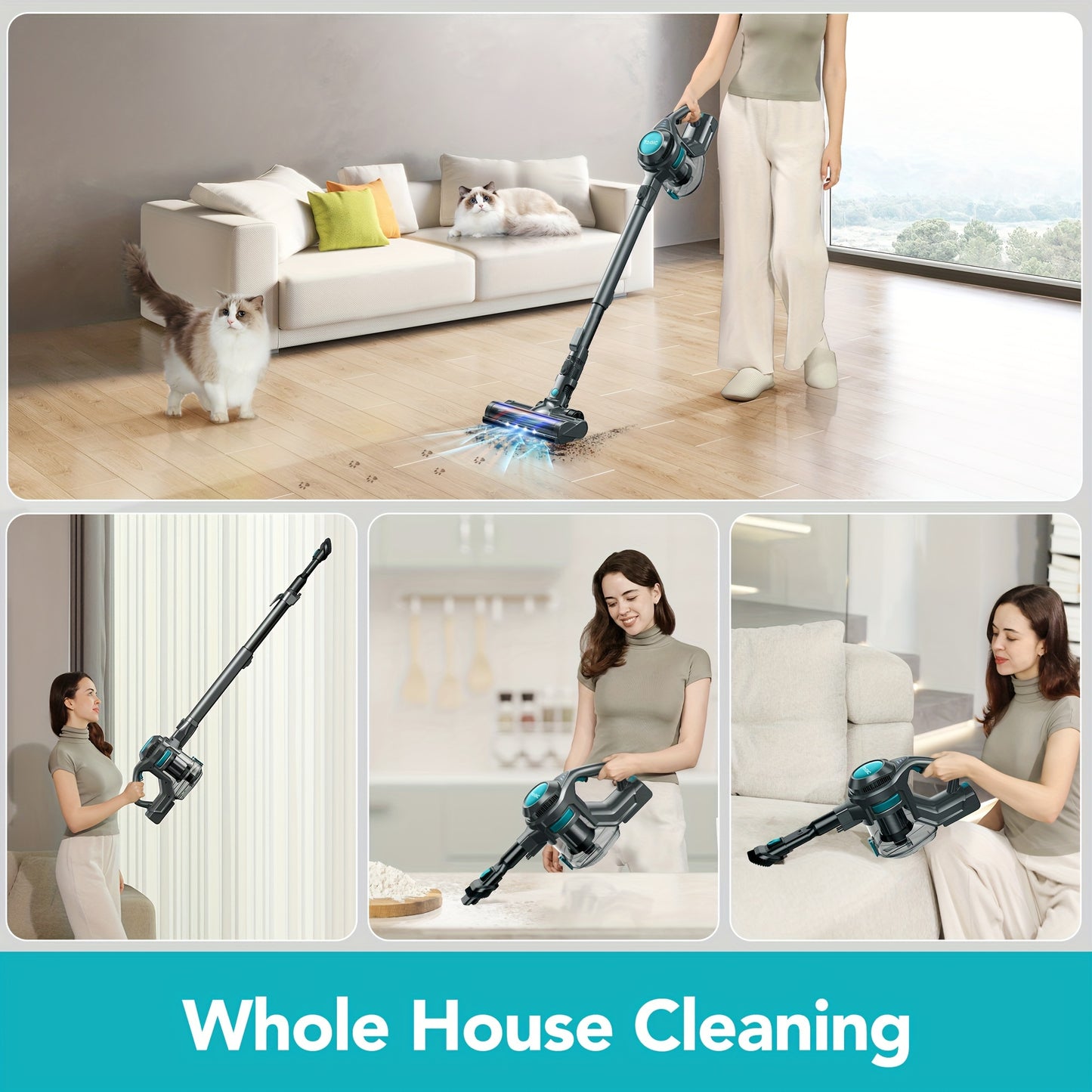 [Powerful|Lightweight] 23Kpa Powerful Suction Cordless Vacuum Cleaner | 4 In 1 Handheld Vacuum, Lightweight Stick Vacuum, Detachable Battery, LED Brush, 1.3L Dust Cup For Home Hard Floor Carpet Pet Hair