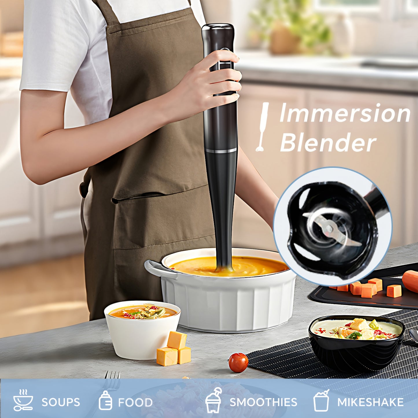 400W 2-Speed Lalayuan Powerful Handheld Blender - 304 Stainless Steel Blades Portable Stick Mixer - Electric Immersion Blender with Detachable Base