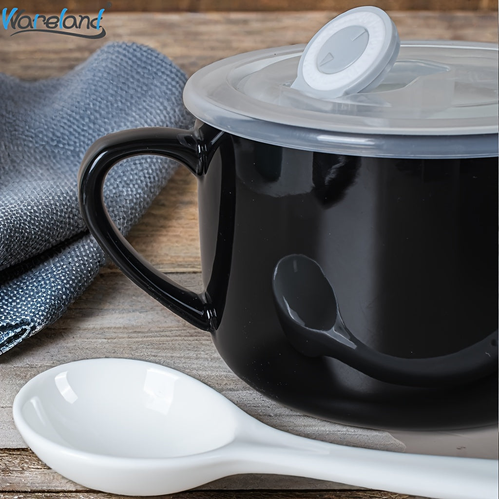 6pcs Ceramic Soup Bowls with Handles & Spoons, 30oz Large Ramen Bowls with Lids, Microwave Safe Noodle Bowls, Big Cereal Bowls for Oatmeal, Salad, Soup -Ideal Gift for Father's Day, Housewarming