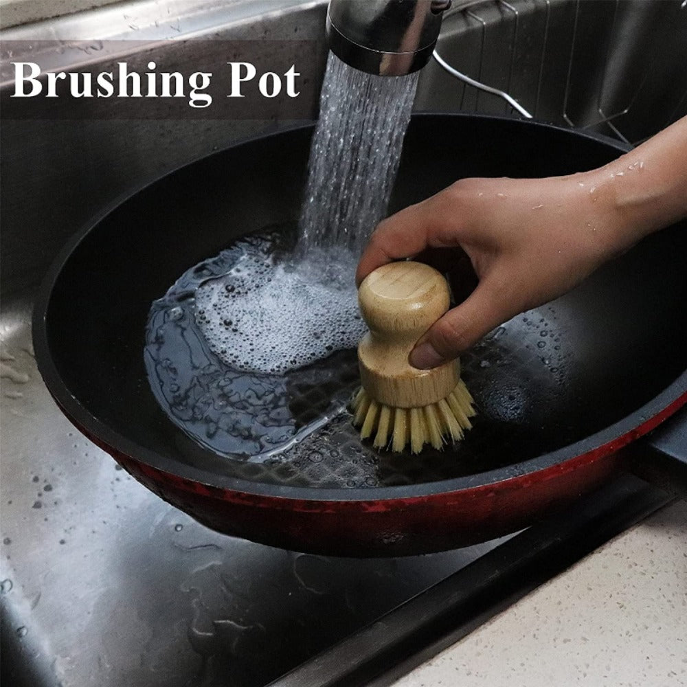 1pc Natural Sisal Handheld Multi-Functional Kitchen Cleaning Brush - Durable Dishwashing, Pans, Pots, Sink Countertop Scrubber - Easy to Clean, Non-Slip Handle, Effective Grease Remover, Ready for School and Daily Kitchen Use