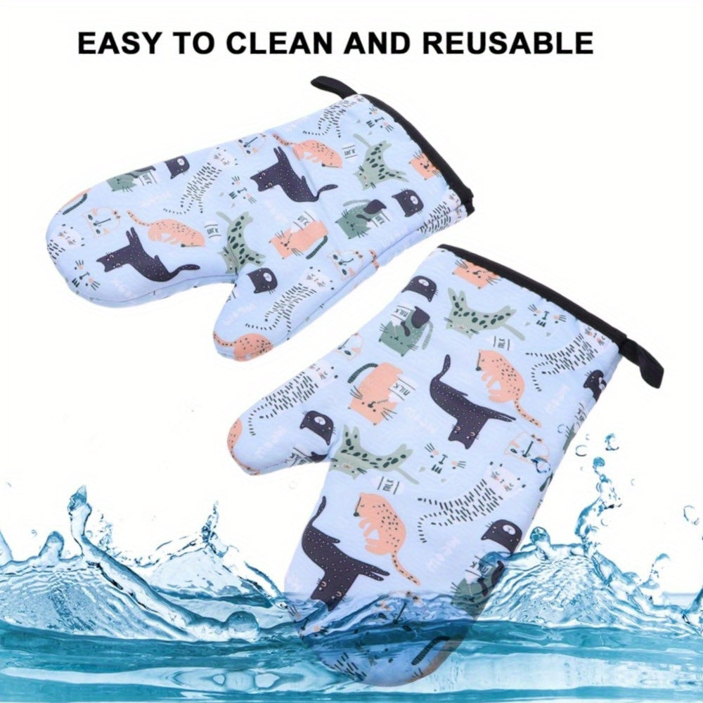 [1 Pair Heat Resistant Gloves] 1 Pair Oven Gloves, Thickened Insulated Gloves, Heat Resistant Anti Scalding Gloves, Oven Gloves For Kitchen, Gauntlet Oven Mitts Breathable For Cake Cookware Microwave Pizza Chef Pot BBQ, Kitch
