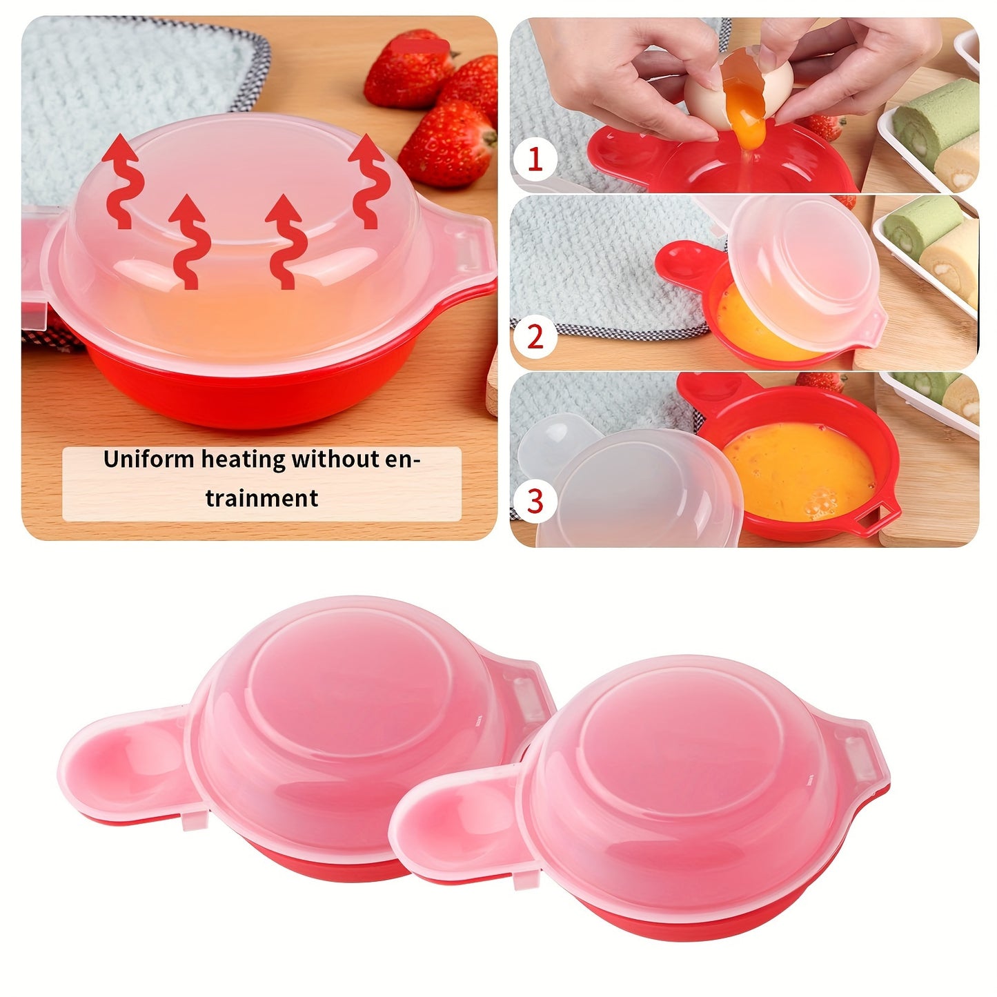 2sets, Microwave Egg Cooker, Red And Clear, Kitchen Gadgets, Restaurant Kitchen Accessories