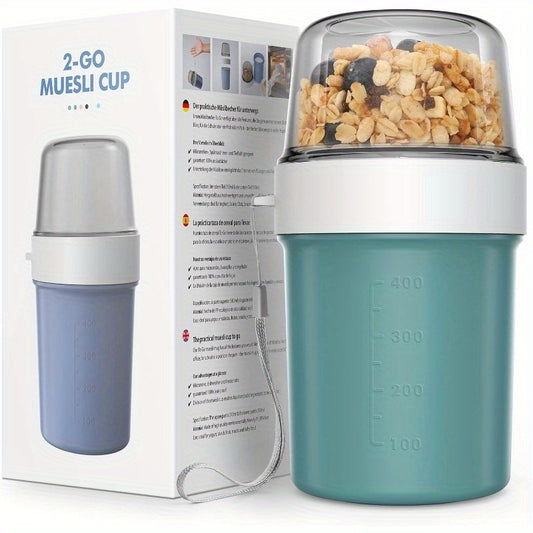 2-Go Breakfast Cereal Cup: 18.94oz+10.48oz Leakproof Travel Jar - BPA Free, Dishwasher Safe, Microwave Safe
