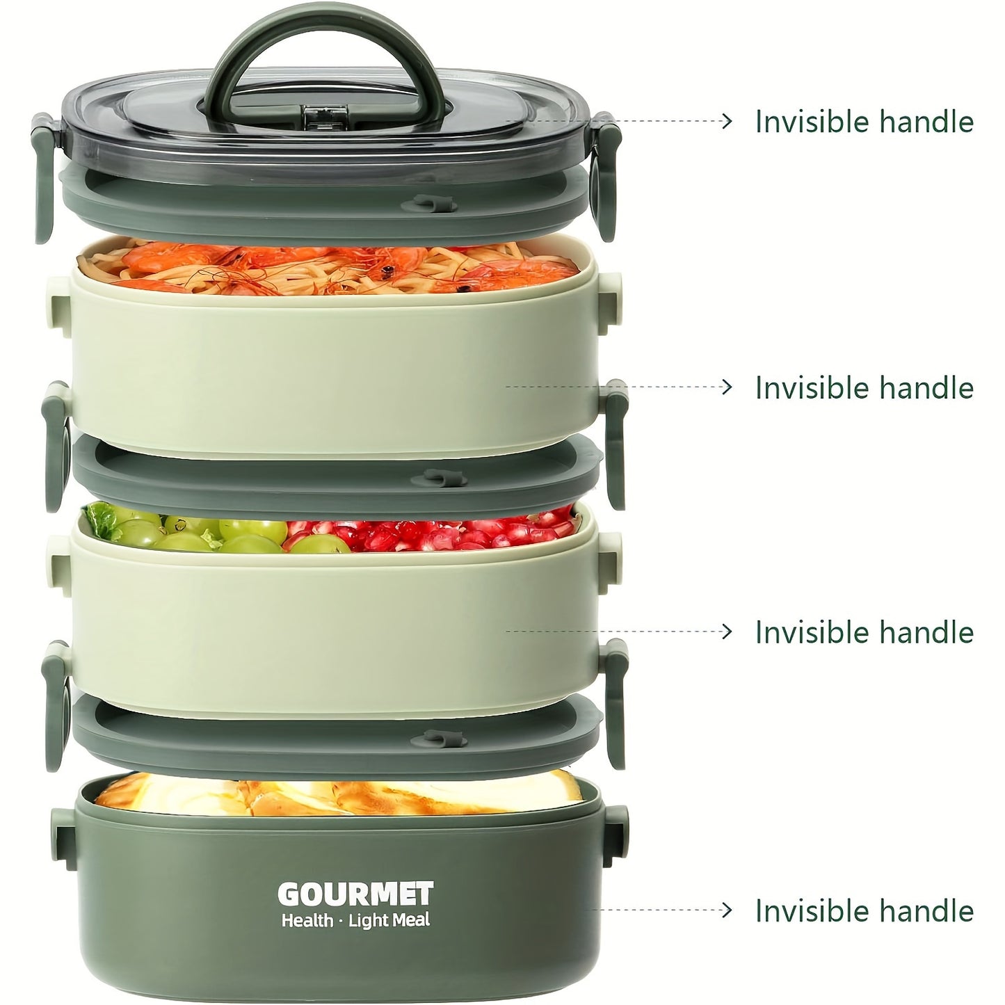 Bento Box Lunch Box, Stackable 3 Layers Food Containers, Leak-Proof Portable 2.80L Large Capacity Lunch Box, Microwave Safe Bento Box For Adults To Work School Camping-Green