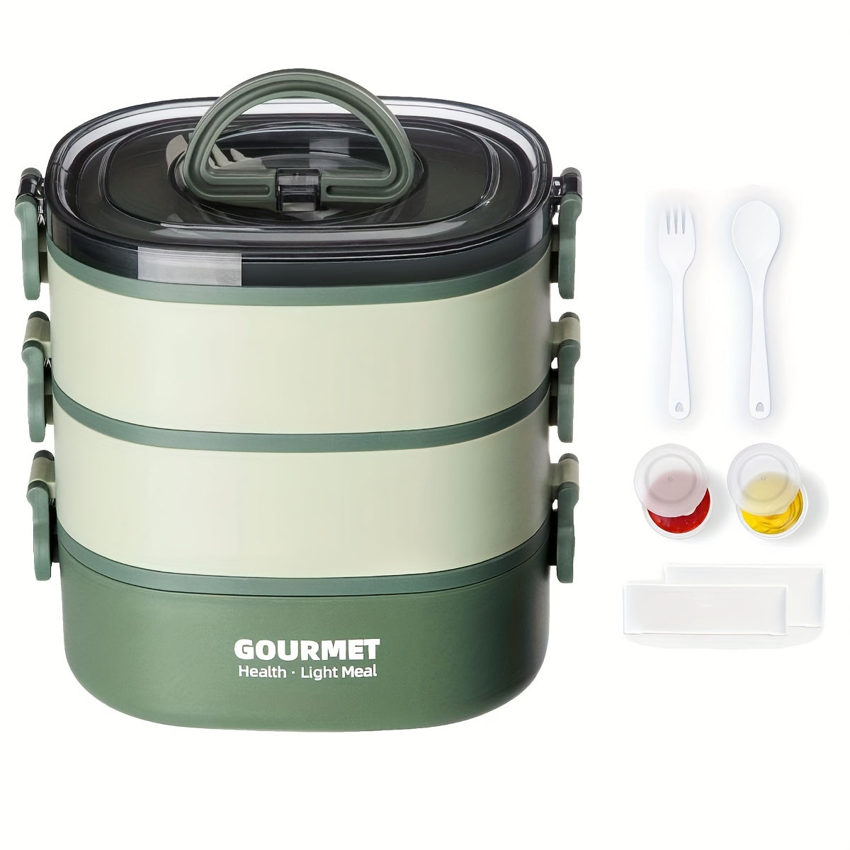 Bento Box Lunch Box, Stackable 3 Layers Food Containers, Leak-Proof Portable 2.80L Large Capacity Lunch Box, Microwave Safe Bento Box For Adults To Work School Camping-Green