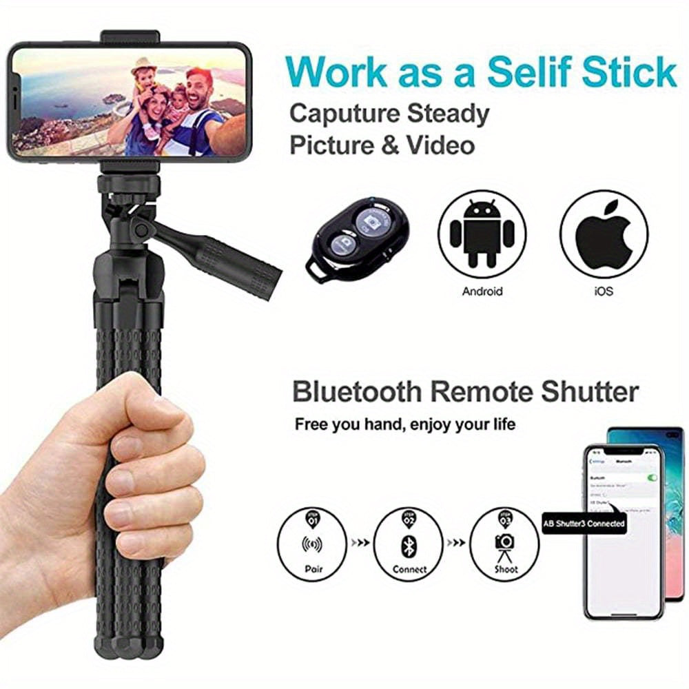 With remote wireless shutter, detachable mobile phone clip selfie pole tripod, octopus tripod, camera tripod, suitable for most mobile phones, cameras