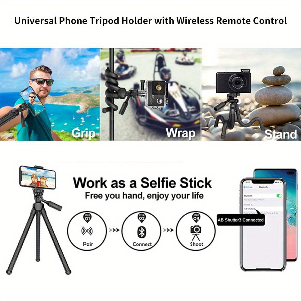 With remote wireless shutter, detachable mobile phone clip selfie pole tripod, octopus tripod, camera tripod, suitable for most mobile phones, cameras