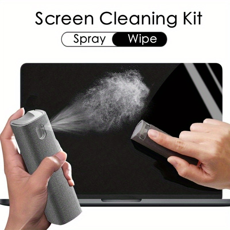 2-in-1 Microfiber Screen Cleaner and Cloth Set - Portable Spray and Wipe Kit for Phones, Tablets, and Computers - No Electronic Components, Battery-Free Cleaning Tool