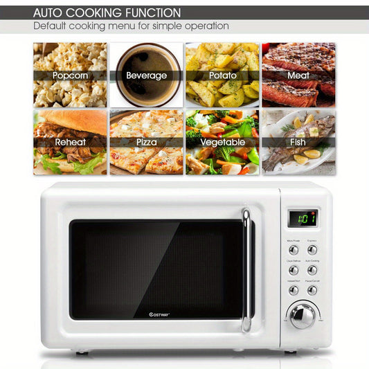 Maxmass 0.7Cu.ft Retro Countertop Microwave Oven 700W LED Display Glass Turntable White