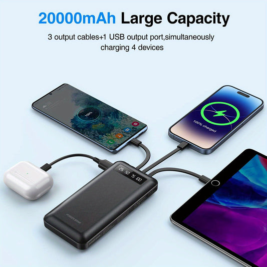 20000mAh Multi-Functional Power Bank - Portable Charger for Fast USB Charging of Mobile Phones with Cable