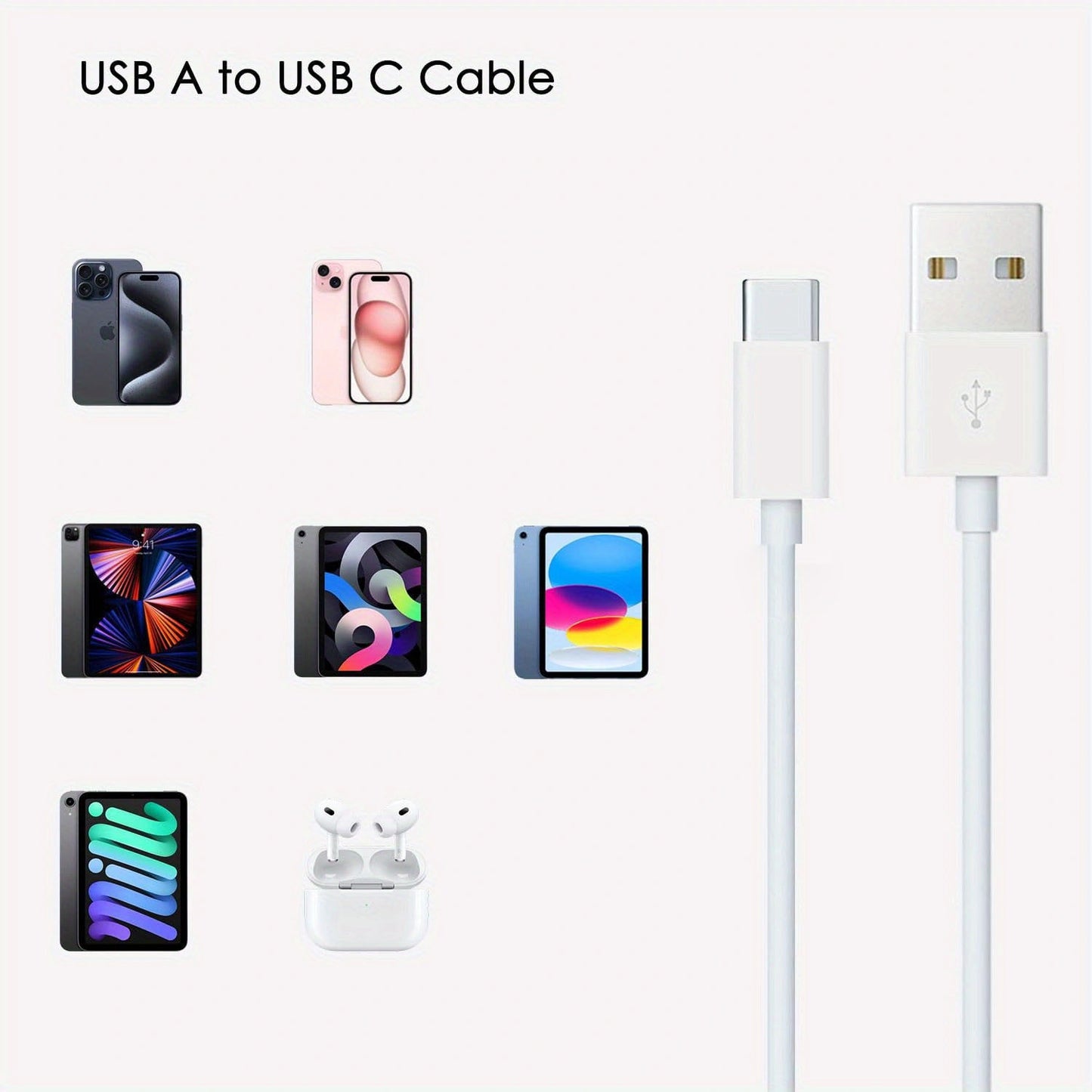 2A USB Type-C Fast Charging Cable: 3.3Ft/1M, Compatible with Xiaomi, Redmi, Samsung Mobile Phones - USB-C Wire