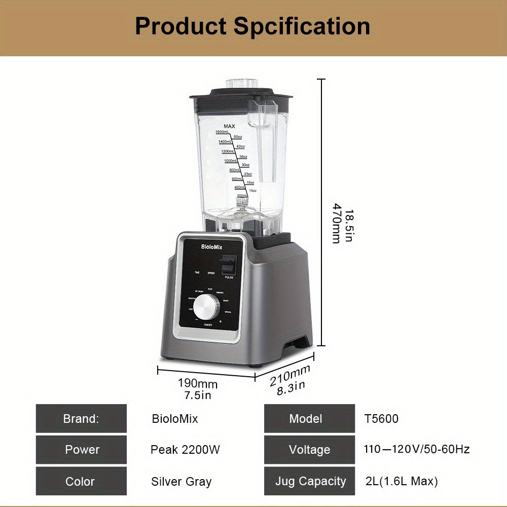 BioloMix 67.63oz Commercial Blender - Digital, BPA-Free, Automatic Program, Professional Mixer For Juicing, Food Processing, Ice Crushing, And Smoothie Making
