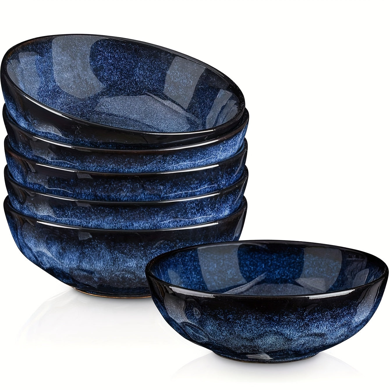 vicrays Ceramic Pasta Bowls Set, 32 Ounce Soup Bowls, Large Salad Bowls, Fluted stoneware Bowls for Kitchen, Chip Resistant, Dishwasher Microwave Safe, Serving Bowls, Set of 6 (Blue)