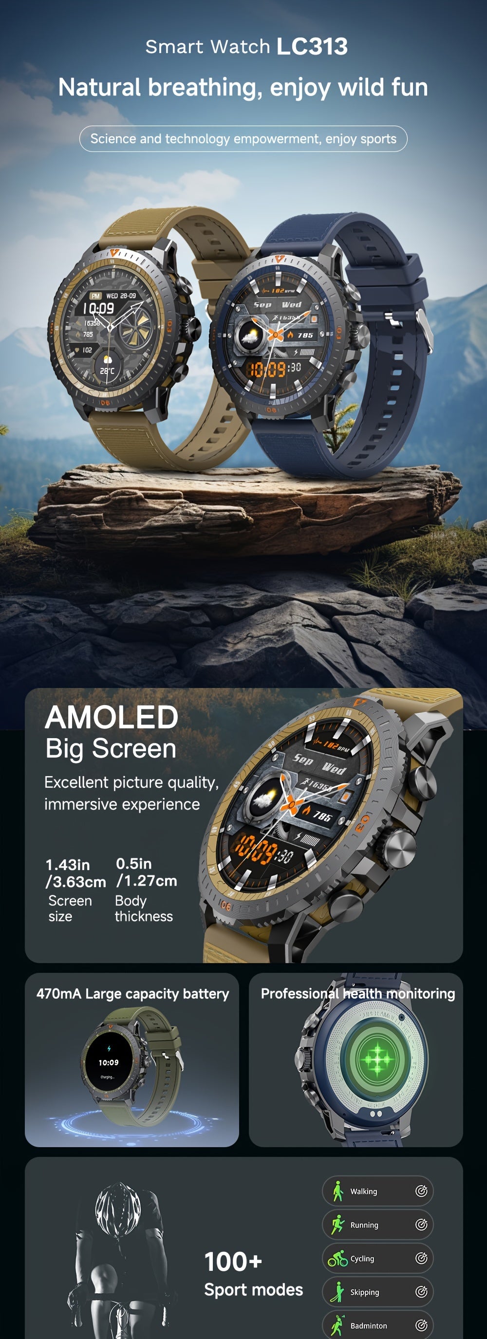 For Samsung Android Phones, Rugged Men's Smartwatch, Wireless BT5.0, Texting And Calling, With Voice Assist, 460P AMOLED Large Screen, 49mm Circle Screen, Smart Bracelet For Health Steward, Whatsapp Message Remind, With App F