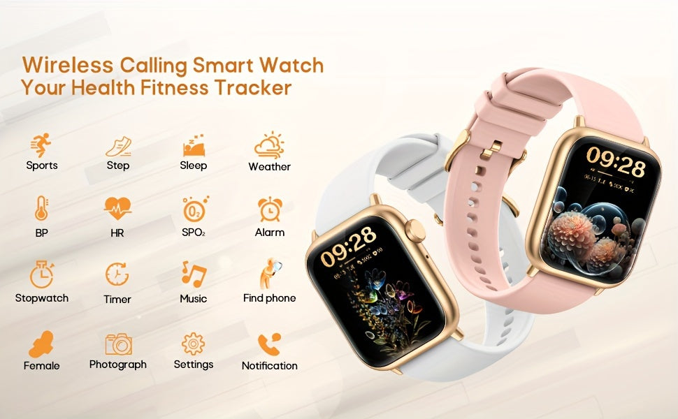Women's Smart Watch Gift, 1.83-inch Touch Screen, Wireless Calls, Messages Notification, Compatible iPhone/Android Phones, Fitness Tracking Watch, Calories, Distance, Pedometer, 100+ Sport Modes, Smart Bracelet for Women, Sle