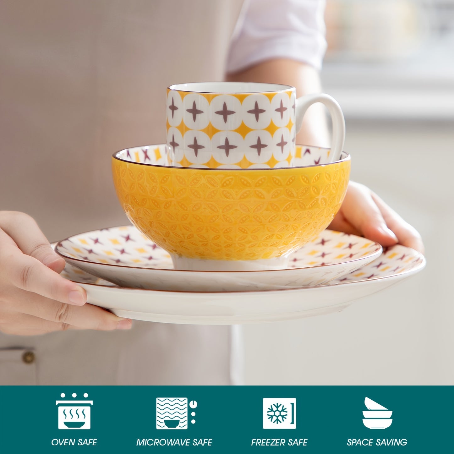 Exquisite Japanese Style Porcelain Dinnerware Set - 16 Pcs for 4, Including Plates & Bowls - Premium Quality, Microwave & Dishwasher Safe, Effortless Elegance for Your Dining Experience