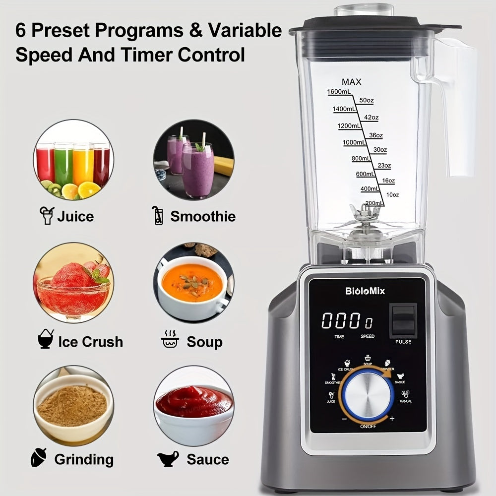 BioloMix 67.63oz Commercial Blender - Digital, BPA-Free, Automatic Program, Professional Mixer For Juicing, Food Processing, Ice Crushing, And Smoothie Making