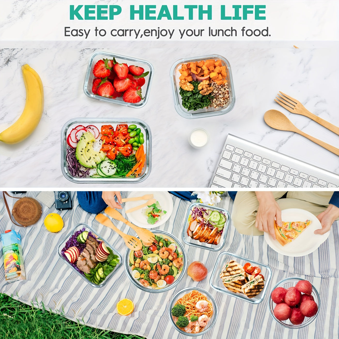 34-piece set of glass food storage containers with lids, airtight glass meal prep containers (17 containers and 17 lids), leak-proof lunch containers BPA-free, microwave, oven, freezer, dishwasher safe, black