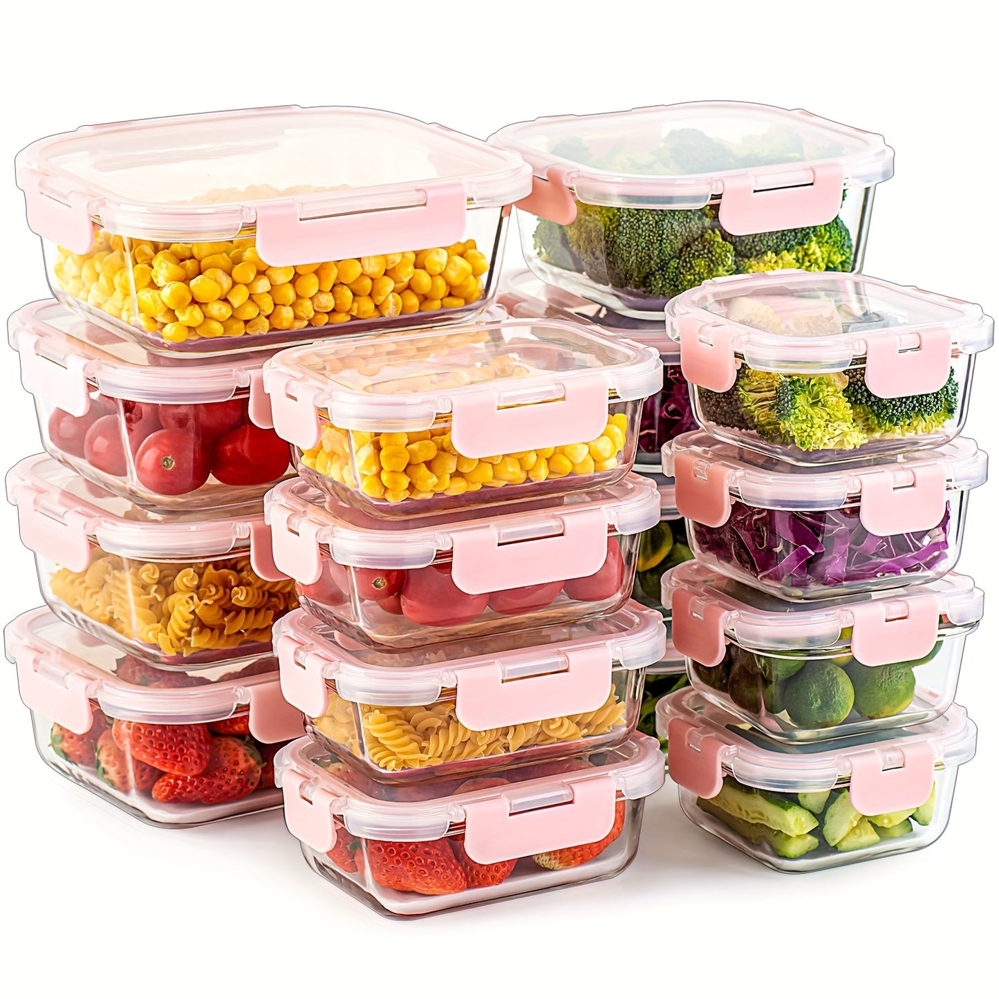 16 Pack Glass Meal Prep Containers, Food Storage Containers with Airtight Lids, Dishwasher/Microwave/Oven/Freezer Safe Glass Containers for Leftovers