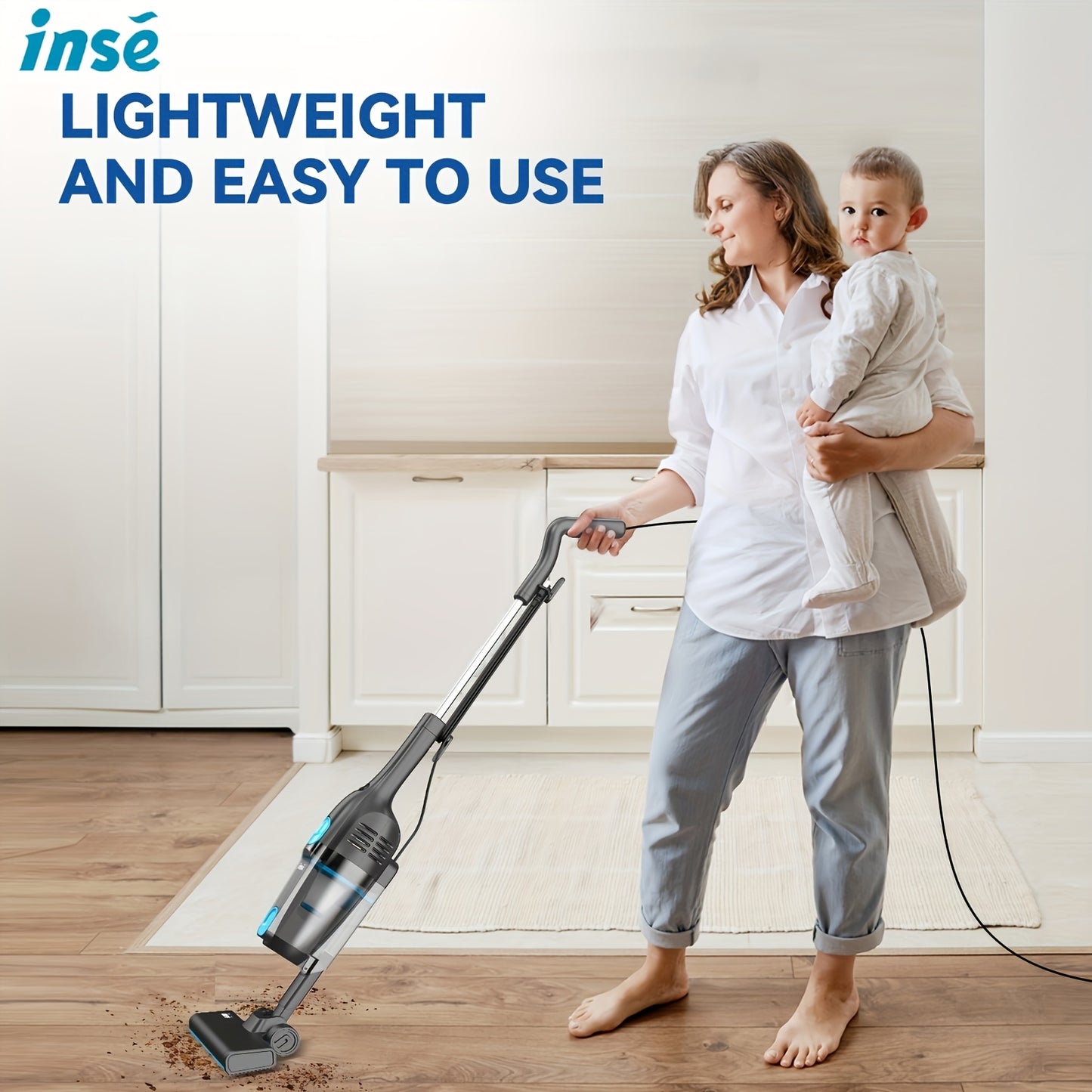 INSE R6 Corded Vacuum Cleaner, 15KPa Powerful Suction with 600W Motor Stick Vacuum, Ultra-Lightweight Bagless Upright Vacuum with Handheld for Home Hard Floor Carpet Pet Hair Car Cleaning