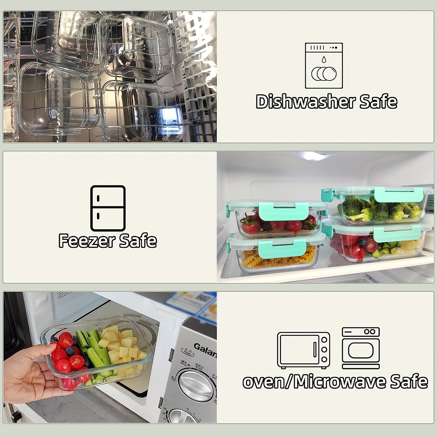 Glass Meal Prep Containers - Airtight, Microwave, Oven, Freezer & Dishwasher Safe, Glass Lunch Boxes with Lids for Food Storage