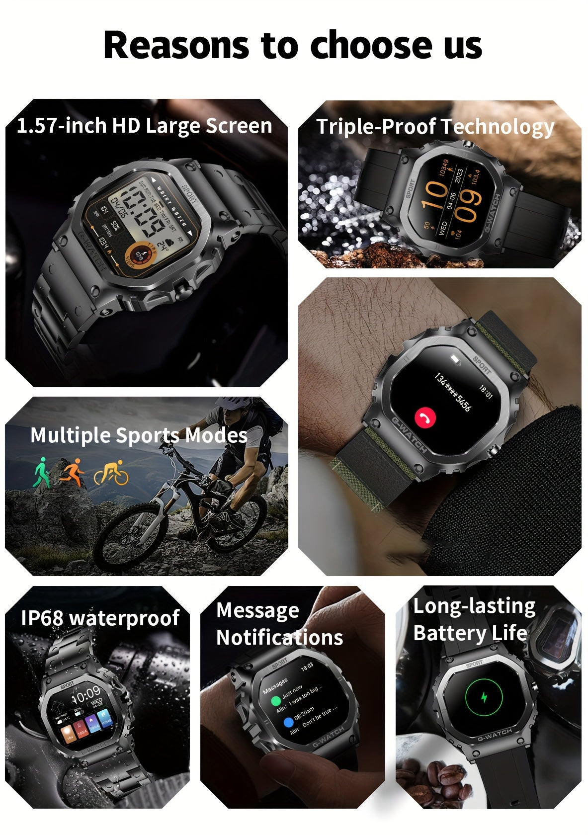 2024 New Smart Watch For Men 1.57 Inches Outdoor Sports Smartwatch With Answer/Make Call Compatible With IPhone And Android Phones G-SHOCK Style