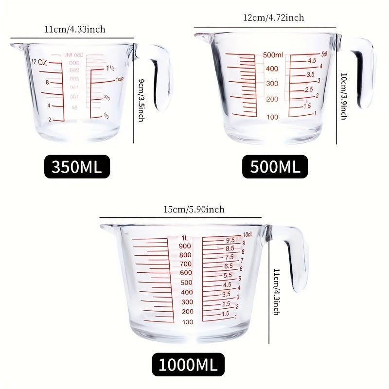 1/3pcs Glass Measuring Cup Set, Including 1 Cup, 2 Cup, 4 Cup Tempered Glass Liquid Measuring Cups, Handle And 4 Ratio (oz, Cup, Ml, Deciliter) Dishwasher, Refrigerator, Microwave And Preheated Oven, Kitchen Essential Tool Gl