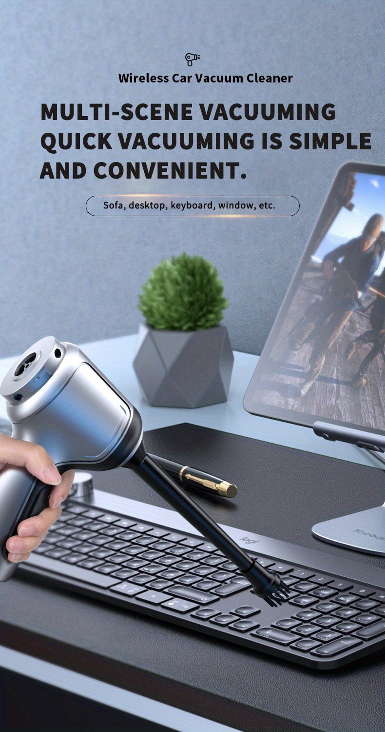 Versatile, High-Power Cordless Car Vacuum Cleaner - USB Rechargeable, Quiet Operation, Strong Suction for Auto & Home Use, Cordless Vacuum Cleaner