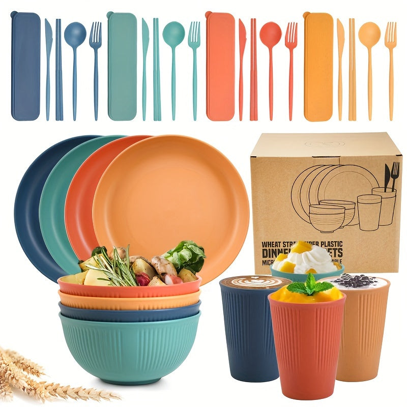 32PCS Durable Wheat Straw Cutlery Set - Reusable, Shatter-Resistant, Dishwasher & Microwave Safe - Perfect for Camping, RV, Picnic, Kitchen, Dormitory Essentials in Vibrant Blue