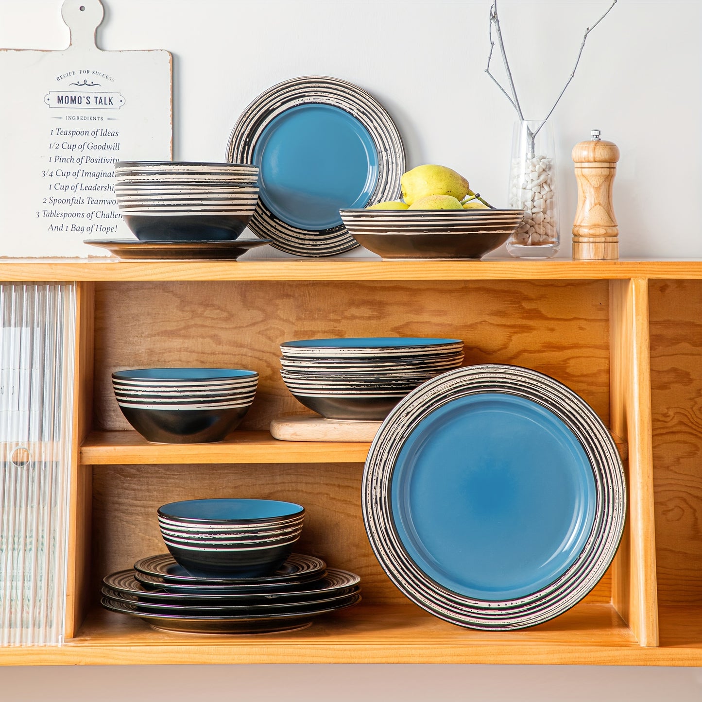 16-Piece Vancasso Round Stoneware Dinnerware Set - Durable Bark Glaze Plate Set with Service for 4, Scratch-Resistant, Dishwasher and Microwave Safe