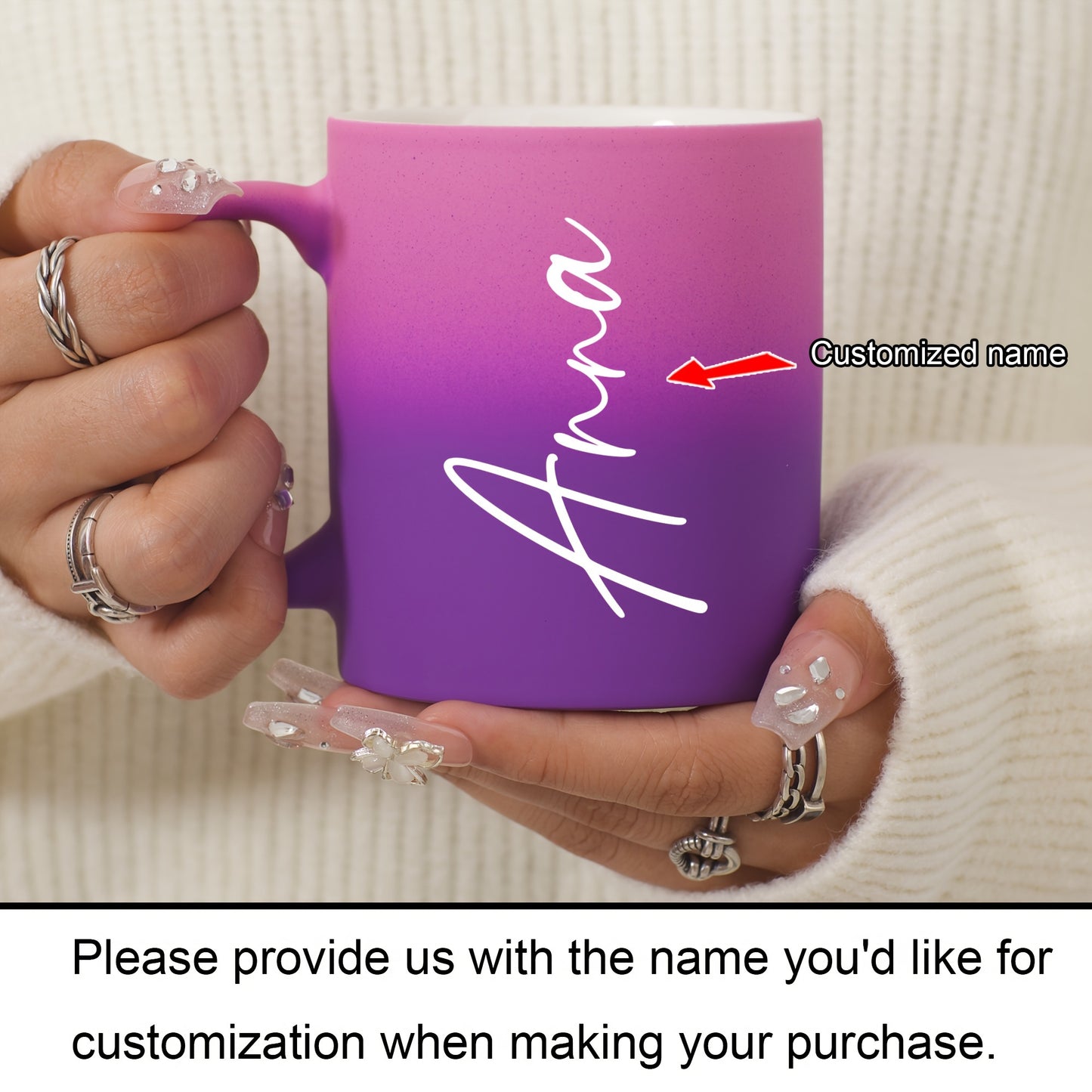 1pc, Personalized 11oz Gradient Ceramic Coffee Mug With Custom Name, 320ml Coffee Cup, Dishwasher & Microwave Safe, Ideal For Drinks & Gifts, Birthday, Valentine's Day Present For Family, Friends, Coworkers
