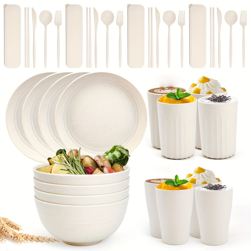 32PCS Durable Wheat Straw Cutlery Set - Reusable, Shatter-Resistant, Dishwasher & Microwave Safe - Perfect for Camping, RV, Picnic, Kitchen, Dormitory Essentials in Vibrant Blue