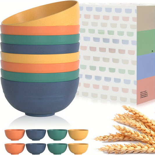 8 Unbreakable Wheat Straw Bowl Sets - Microwave and Dishwasher Safe Cereal Bowl - For Soup, Oatmeal, Lamian Noodles, and Salad (More Than 26 Ounces)