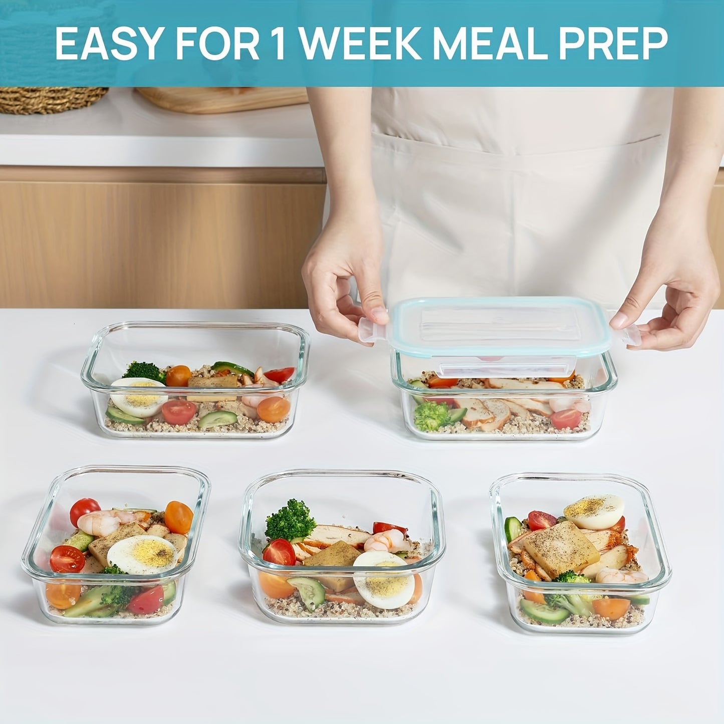 15pcs Glass Food Storage Containers with Leak-Proof Lids - BPA-Free, Stackable Meal Prep Boxes in Various Sizes for Fruits, Vegetables, Salads & More - Microwave, Oven, Freezer Safe, Dishwasher Friendly