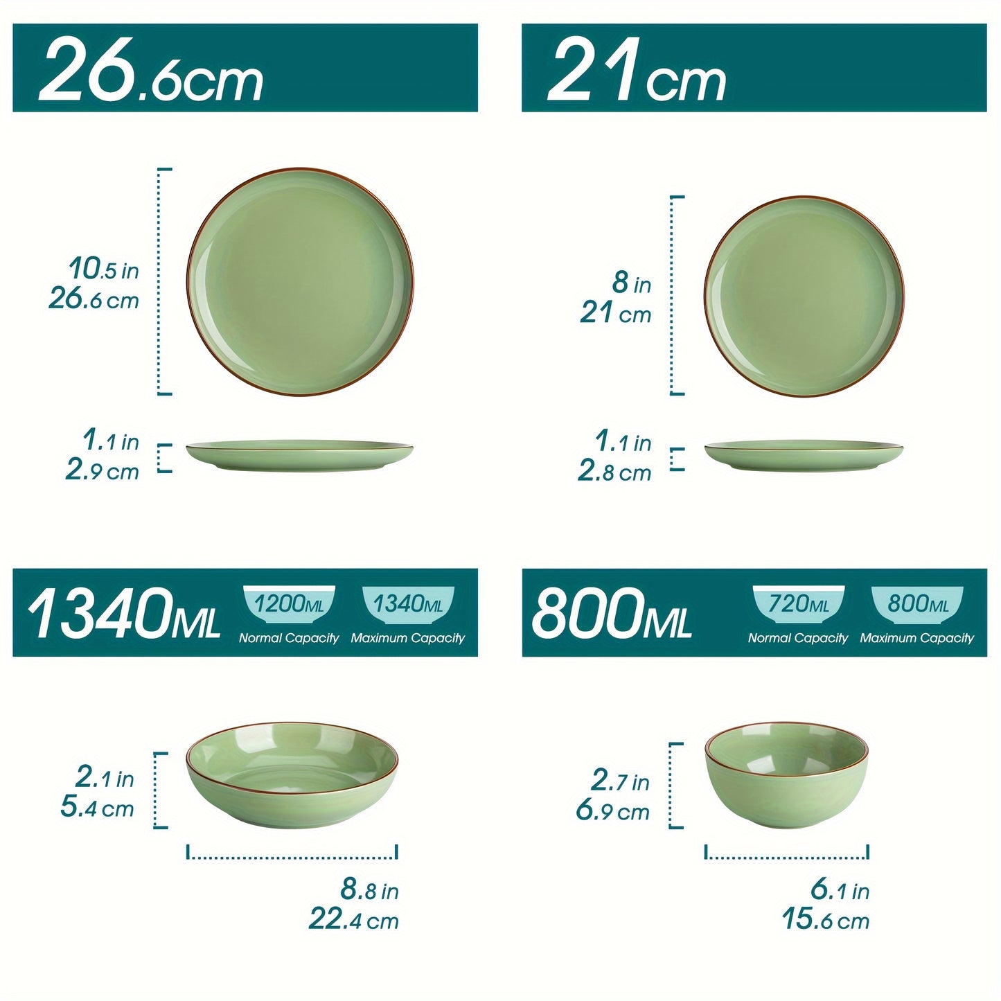 16-Piece Premium Stoneware Dinnerware Set - Smooth, Scratch-Resistant & Durable - Invigorating Green for 4 - Microwave & Dishwasher Safe