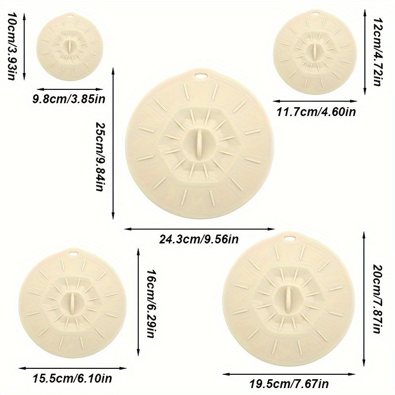 5-Piece Set of Reusable Silicone Microwave Lid Covers - Various Sizes, Suitable for Bowls, Cups, Plates, Pots, Pans, Microwave Splatter Covers, Stovetop, Oven, Fridge, and Freezer - BPA Free