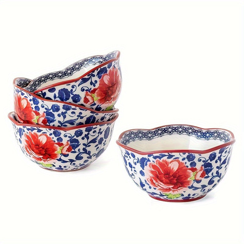 12pcs Vibrant Floral Stoneware Dinnerware Set - Dishwasher and Microwave Safe
