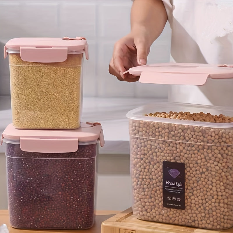 [Popular Choice] 3pcs Food Storage Container Set, Transparent Plastic Sealed Cans with Flip Lids, Microwave Safe, Reusable for Snacks, Dried Fruits & Grains - 0.32/0.61/1.0gal in Pink/Gray