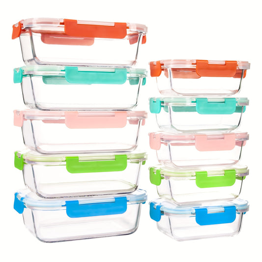 Glass Meal Prep Containers - Airtight, Microwave, Oven, Freezer & Dishwasher Safe, Glass Lunch Boxes with Lids for Food Storage